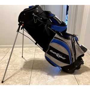 Bud Light Golf Bag With Stand 9 Dividers 4 Pockets Shoulder Strap Rain Cover